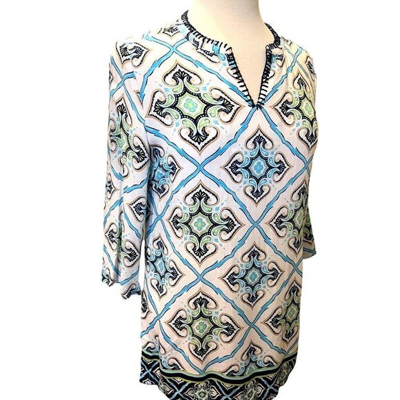 Chicos Blue & White Paisley Print Tunic Top size Chico’s 0 Small - Picture 1 of 8